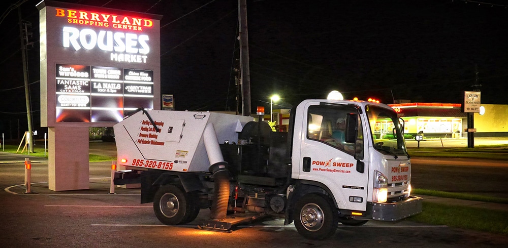 Parking Lot Street Sweeping with Truck